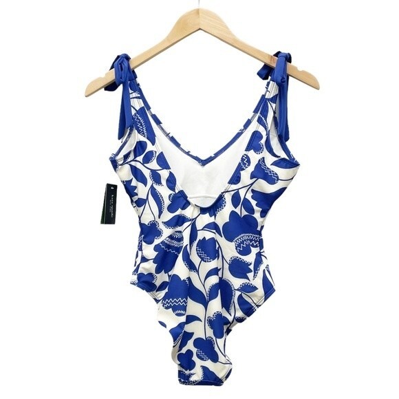 NWT Kate Spade Zigzag Floral Bow-Strap V-neck One-Piece Swimsuit Size Medium NEW - Picture 3 of 14
